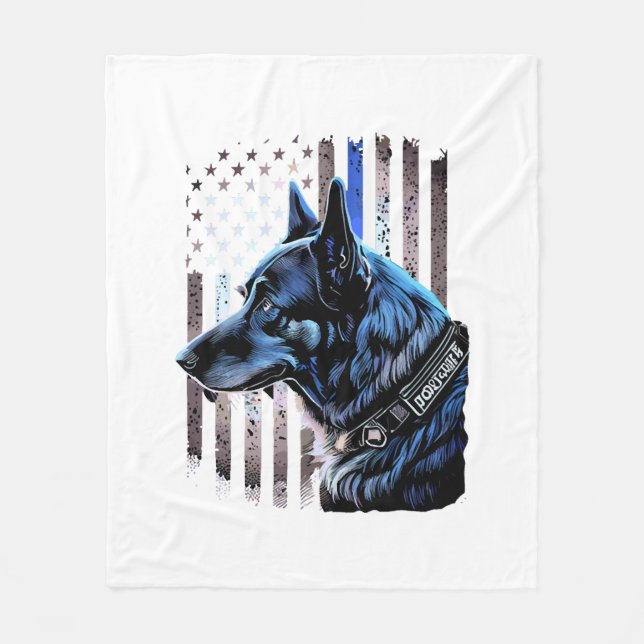 K9 German Shepherd Police Dog Thin Blue Line Flag Fleece Blanket (Front)
