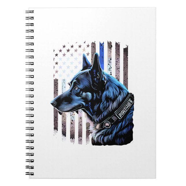 K9 German Shepherd Police Dog Thin Blue Line Flag Notebook (Front)