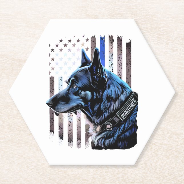 K9 German Shepherd Police Dog Thin Blue Line Flag Paper Coaster (Front)