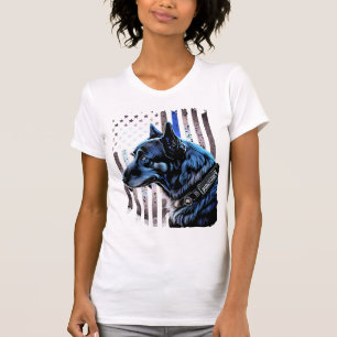 K9 German Shepherd Police Dog Thin Blue Line Flag T-Shirt