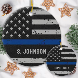 K9 Officer - Thin Blue Line - Police Dog Ceramic Tree Decoration