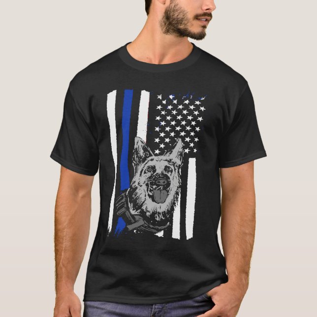 K9 Police Officer Blue Line  K9 Police Dog Graphic T-Shirt (Front)