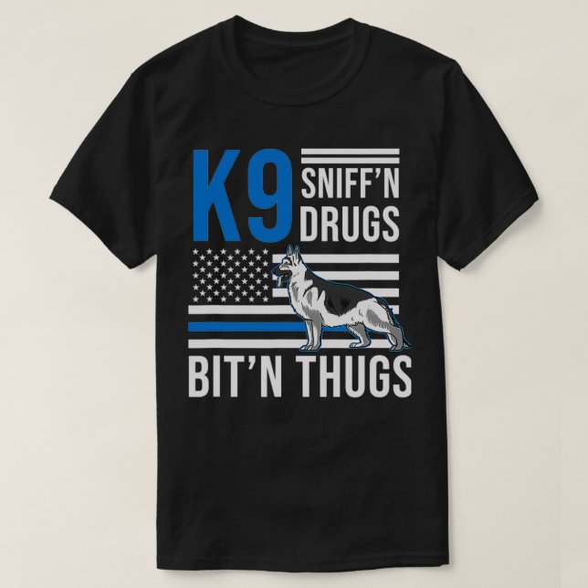 K9 Thin Blue Line German Shepherd Police Dog US Fl T-Shirt (Design Front)