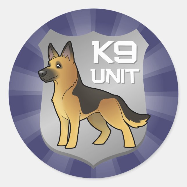K9 Unit Cartoon German Shepherd Classic Round Sticker (Front)