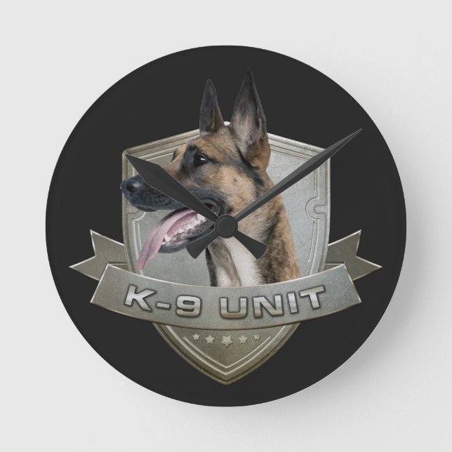 K9 Unit  - Malinois - Belgian shepherd Round Clock (Front)