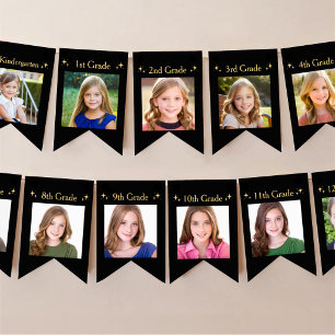 K-12 Photo Black and Gold High School Graduation  Bunting