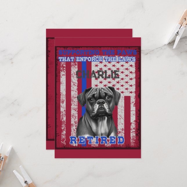 K-9 Veteran Boxer Working Dog Personalised  Invitation (Front/Back In Situ)
