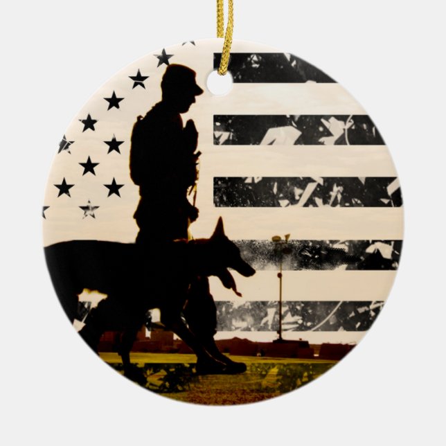 K-9 Working Dog Handler Ceramic Ornament (Front)