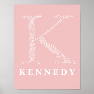 K Botanical Floral Monogram Custom Nursery Poster