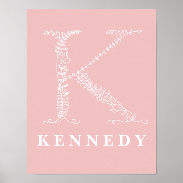 K Botanical Floral Monogram Custom Nursery Poster (Front)