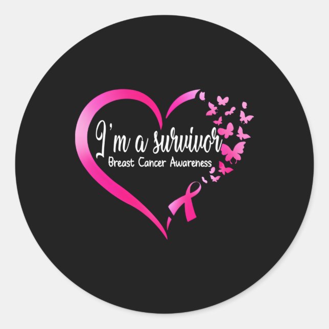K Butterfly He I'M A Survivor Breast Cancer Awaren Classic Round Sticker (Front)
