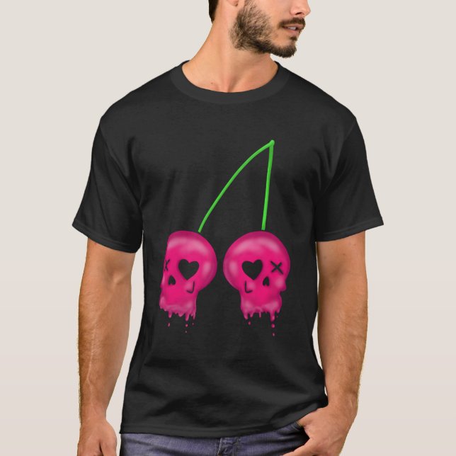 K Cherry Skull Yami Kawaii Nu Goth Lolita Hera Fas T-Shirt (Front)