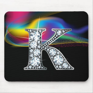 "K" Diamond Bling with Rainbow Swirl Mousepad