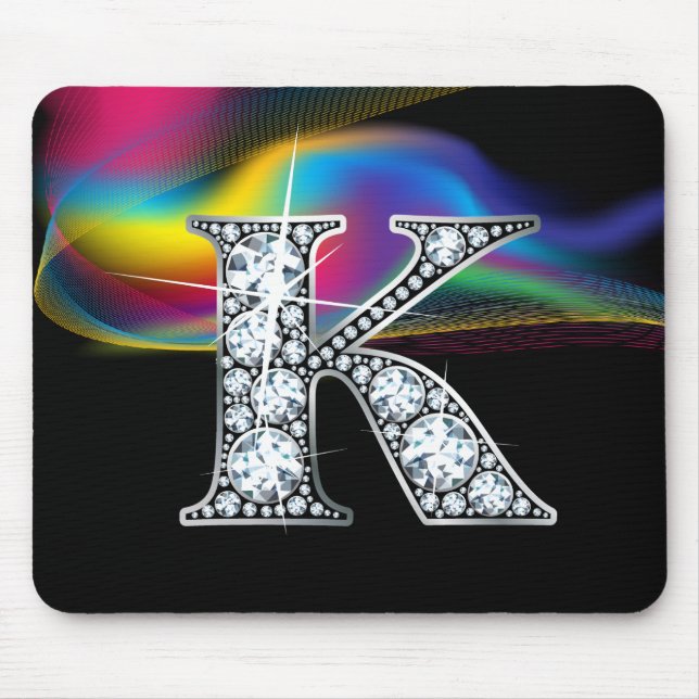"K" Diamond Bling with Rainbow Swirl Mousepad (Front)