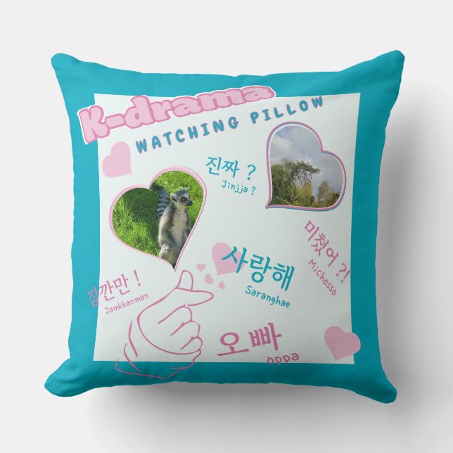 K drama 2 Photo Collage korean typography watching Cushion (Front)
