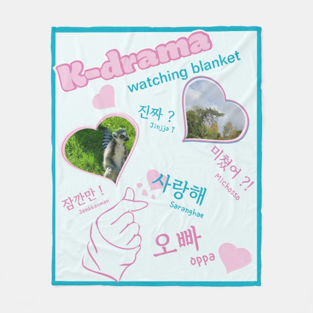 K drama 2 Photos Collage korean typography love Fleece Blanket (Front)
