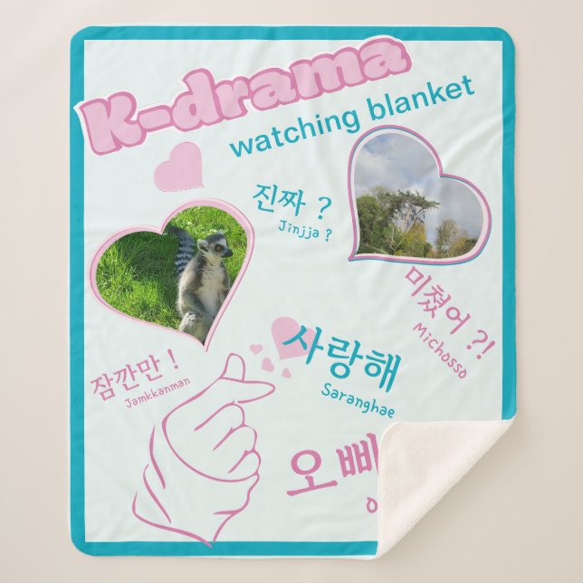 K drama 2 Photos Collage korean typography love Sherpa Blanket (Front)