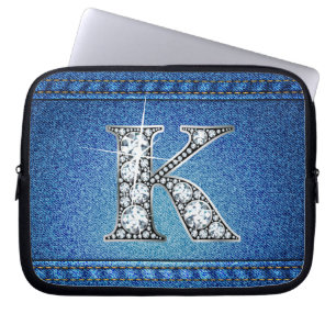 K Faux "Diamond" Denim Stitching Electronics Bag