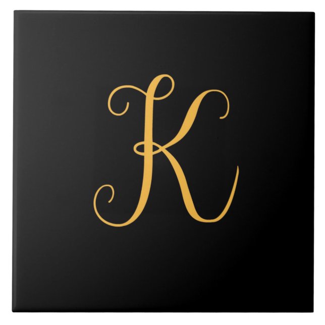 K gold on black monogram ceramic tile (Front)