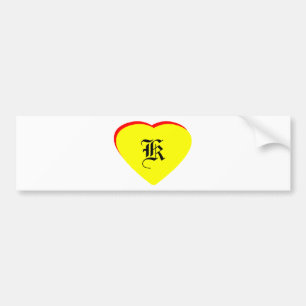 "K" Heart Yellow Red Wedding Invitation The MUSEUM Bumper Sticker