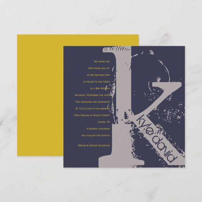 K Initial Collection Bar Bat Mitzvah Invitation (Front/Back)