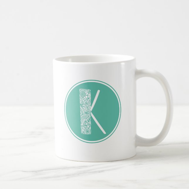 K Initial Floral Monogram Coffee Mug (Right)