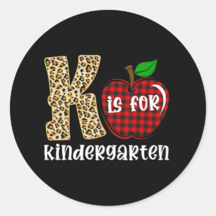 K Is For Kindergarten Teacher Leopard Apple Back T Classic Round Sticker