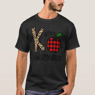 K Is For Kindergarten Teacher Leopard Apple Back T T-Shirt