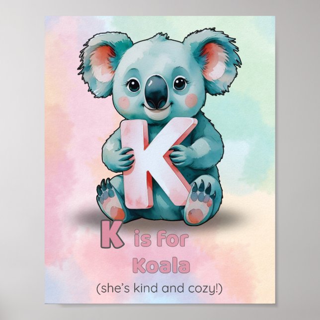 K is for Koala – Cute Alphabet Wall Art for Nurser (Front)