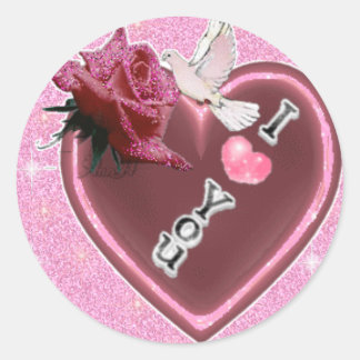 K ♥K ♥raftZ ♥ Glitery Pink Heart & Dove DeZignZ Classic Round Sticker