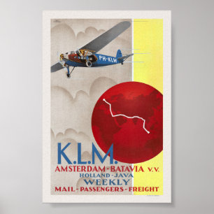 K.L.M. Amsterdam-Batavia Vintage Poster 1930
