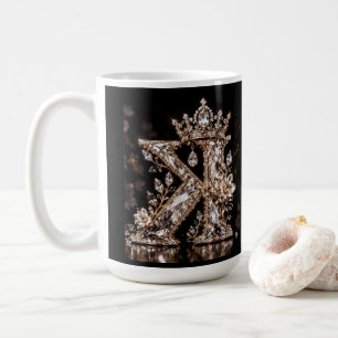 K Letter Beige Crystal Luxury Design Coffee Mug