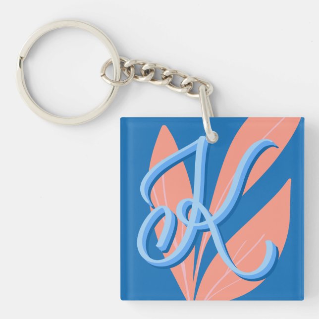 K -  Modern hand lettered monogram Key Ring (Front)