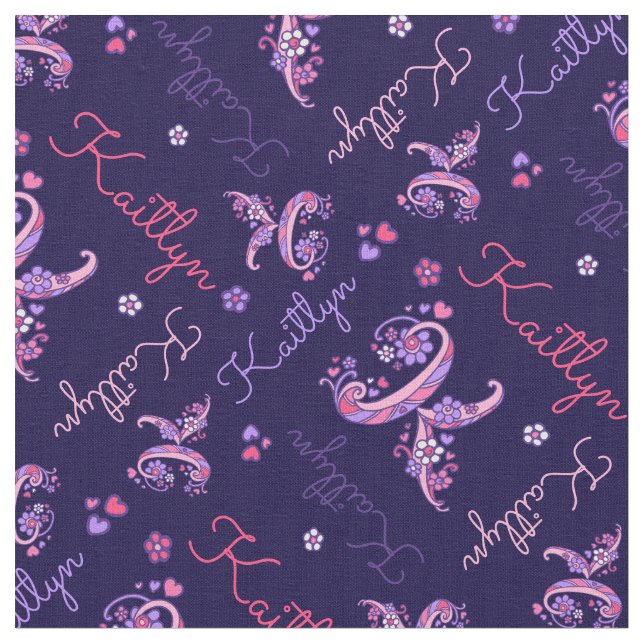 K monogram and personalised name Kaitlyn fabric (Close Up)