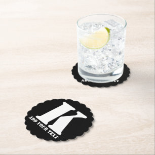 K  Monogram Classic Trendy Custom Wedding Templa Paper Coaster