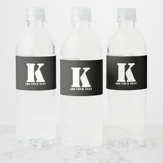 K Monogram Classic Trendy Custom Wedding Templa Water Bottle Label