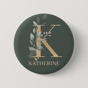 K Monogram Floral Personalised 6 Cm Round Badge