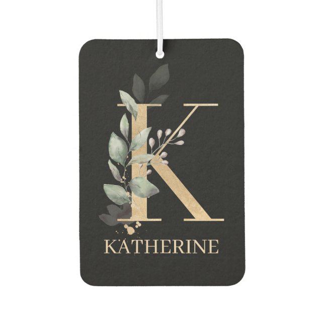 K Monogram Floral Personalised Car Air Freshener (Front)