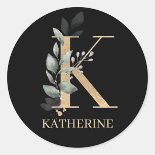 K Monogram Floral Personalised Classic Round Stick Sticker