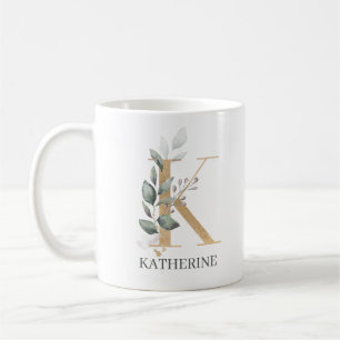 K Monogram Floral Personalised Coffee Mug