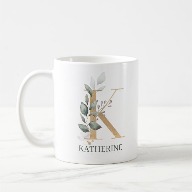 K Monogram Floral Personalised Coffee Mug (Left)
