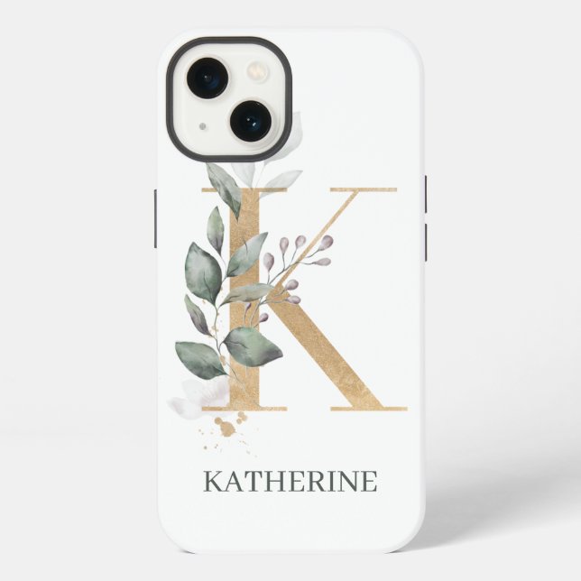 K Monogram Floral Personalised iPhone Case (Back)