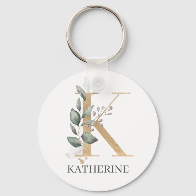K Monogram Floral Personalised Key Ring (Front)