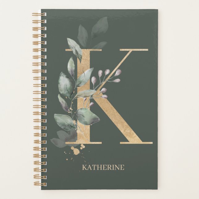 K Monogram Floral Personalised Planner (Front)