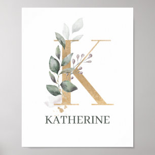 K Monogram Floral Personalised Poster