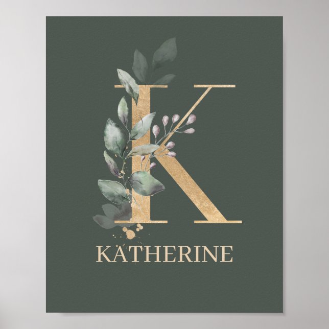 K Monogram Floral Personalised Poster (Front)