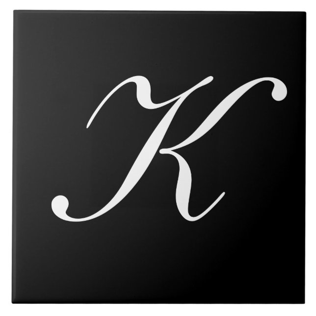 "K" Monogram Initial White on Black Ceramic Tile (Front)