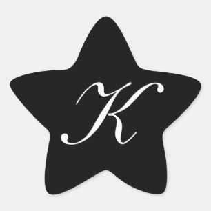 "K" Monogram Initial White on Black Star Sticker