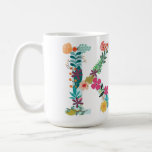 K Monogram Mug, Floral K Initial, Botanical Coffee Mug<br><div class="desc">Letter K initial mug.</div>