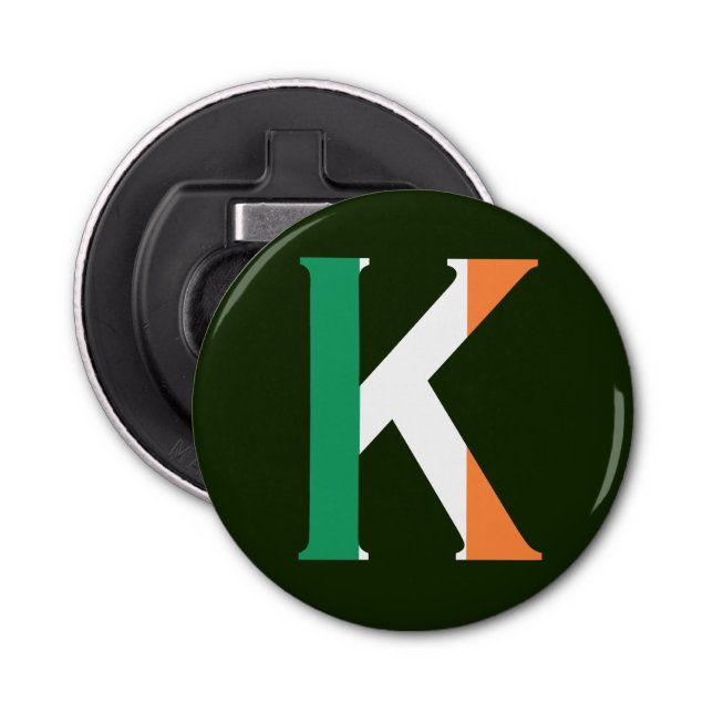 K Monogram overlaid on Irish Flag bocnt Bottle Opener (Front)